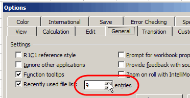 Tools Options Recently Used File Setting