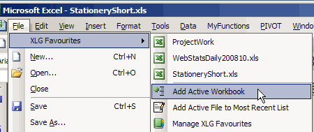 XLG Favourites on Excel File Menu
