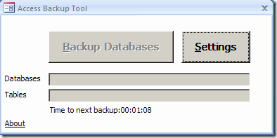Access Backup Tool Dialog Box