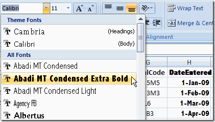 Excel Formatting Live Preview Font Selection