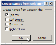 Create Names dialog box