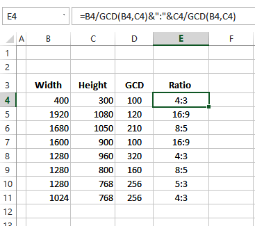 Calculate a Ratio in Excel