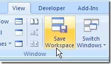 Excel 2007 / 2010, click Save Workspace