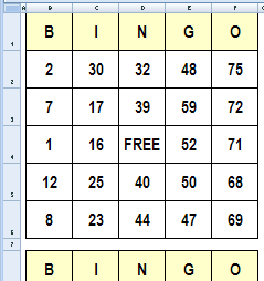 bingo cards in excel