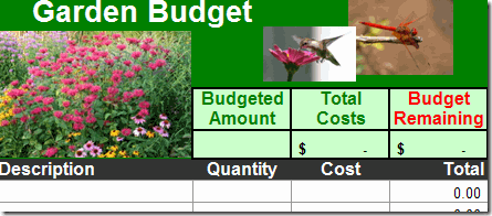 Excel garden budget workbook