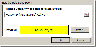 conditional formatting formula to highlight mismatches