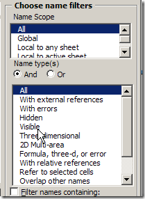Excel Name Manager Filters