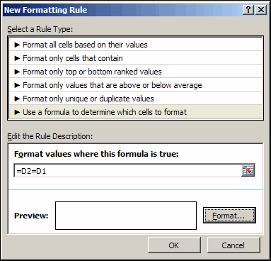 New Formatting Rule dialog box