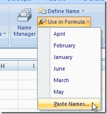 Excel Name Paste Names