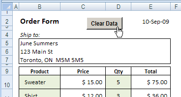 Quickly Clear Data Entry Cells in Excel