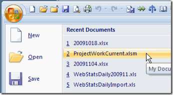 List of Recently Used Documents