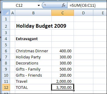 Excel Scenario for Extravagant holiday budget