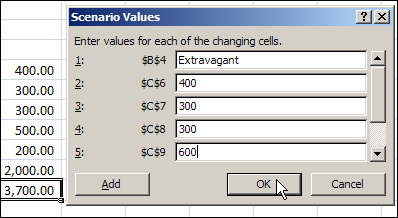 Add Excel Scenario values