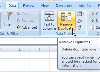 delete duplicate rows in excel 2007