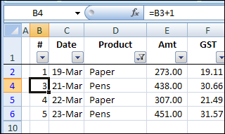 simple formula for row numbers in Excel list