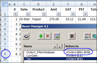 Excel creates hidden named range for database