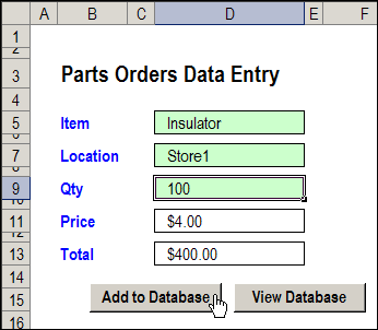 original Excel data entry form
