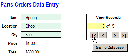 Excel data entry form scroll