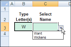 show a short list of names in the drop down