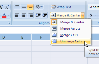 Unmerge Excel Cells