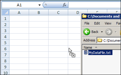 drag text file onto active Excel worksheet