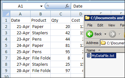 data appears in separate columns
