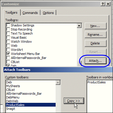 Customize dialog box in Excel 2003