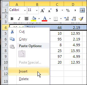 excel mac keyboard shortcut for inserting a row
