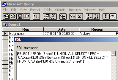 SQL string for the Union query