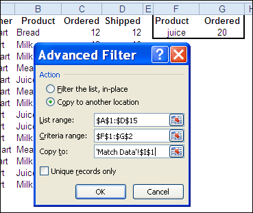 Advanced Filter Dialog Box