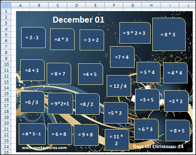 Excel Advent Calendar With Arithmetic