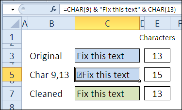 Remove non-printing characters with CLEAN function