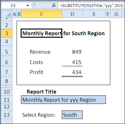 Change region name with SUBSTITUTE function