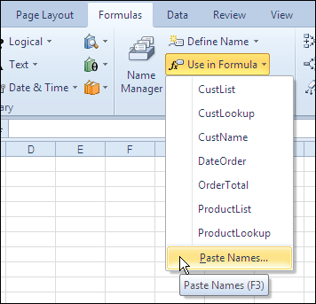 paste a list of workbook level names in Excel