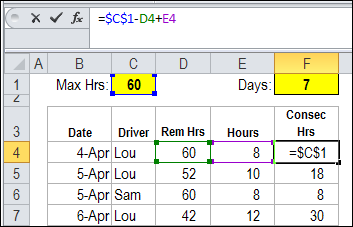 driver hours spreadsheet