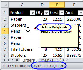 Change Name in Excel Comments