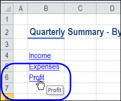 Table of Contents for Long Excel Sheet