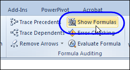 Excel Formulas Show in Cell