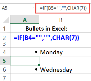 bullets in excel with formula