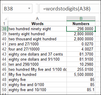 Words to Numbers in Excel