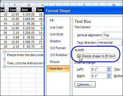 insert font box in excel graph