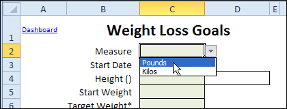 excel weight loss tracker spread sheet