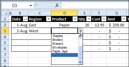 Excel Drop Down Opens At End