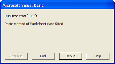 Error message: Run-time error '1004': Paste method of Worksheet class failed