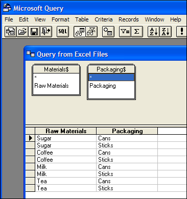 ms excel query table
