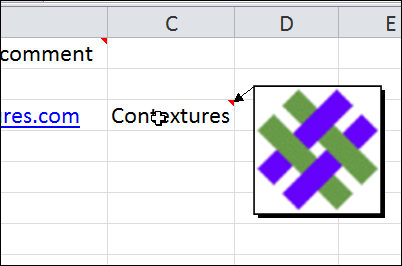pop-up comment in Excel worksheet shows picture of company logo