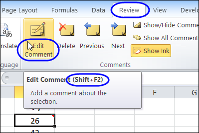 Shortcut keys to edit comment Shift + F2