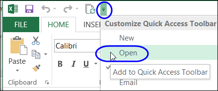add Open icon to Quick Access Toolbar