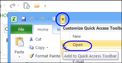 add standard Open button on QAT
