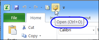 screen tip says Open (Ctrl + O)